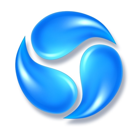 Water drops icon symbol representing three flowing fresh H2O droplets moving in a round shape.