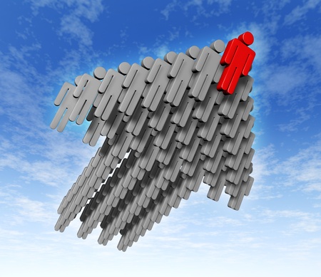 Teamwork success in business with growth strategy as human businessmen icons in grey flying in the sky rising up Teamwork success in business with growth strategy as human businessmen icons in grey flying in the sky rising up