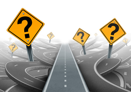 Solution and strategy path questions and clear planning for ideas in business leadership with a straight path to success choosing the right strategic plan with yellow traffic signs cutting through a maze of highways. Solution and strategy path questions and clear planning for ideas in business leadership with a straight path to success choosing the right strategic plan with yellow traffic signs cutting through a maze of highways.