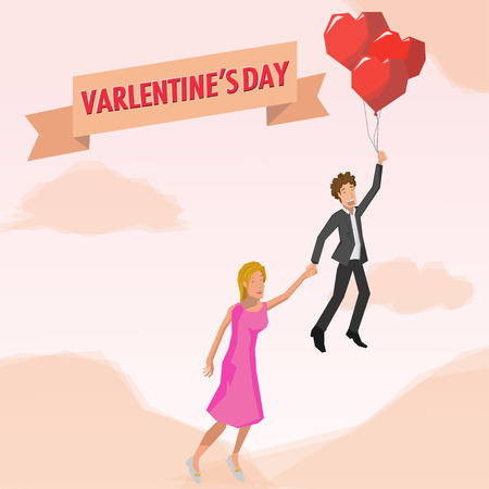 Man and woman in balloon loveのイラスト素材