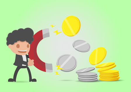 Businessman Attracts Money Coin Gold Silver Vectorのイラスト素材