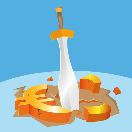 Greece Swords Currency Euro Cutting Vectorのイラスト素材