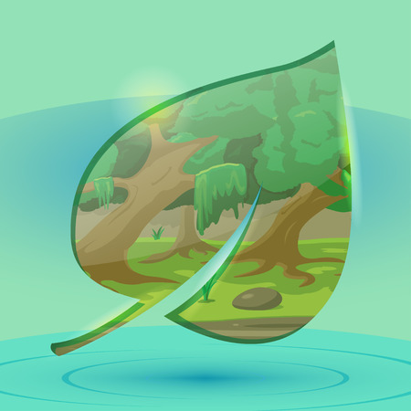 Forest Inside Leaf Over Water Vectorのイラスト素材