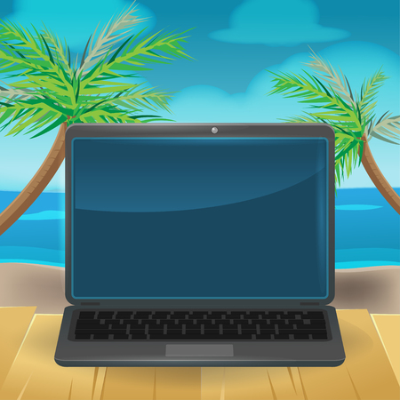Computer Vacation Relax Beach Vectorのイラスト素材