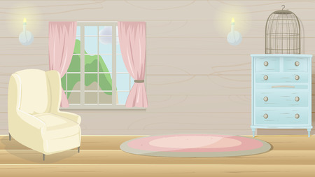 Living Room Vintage Cartoon Background Vectorのイラスト素材