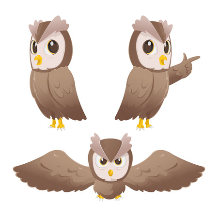 Owl Cartoon Character Pose Set Vectorのイラスト素材