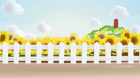 Sun Flower Field Cartoon Background Vectorのイラスト素材