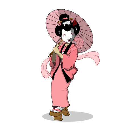 Geisha Woman Japan Cartoon Character Vectorのイラスト素材