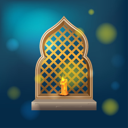 Muslim Culture Window Night Background Vectorのイラスト素材