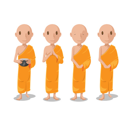 Asia Monk Character Isolate Set Vectorのイラスト素材