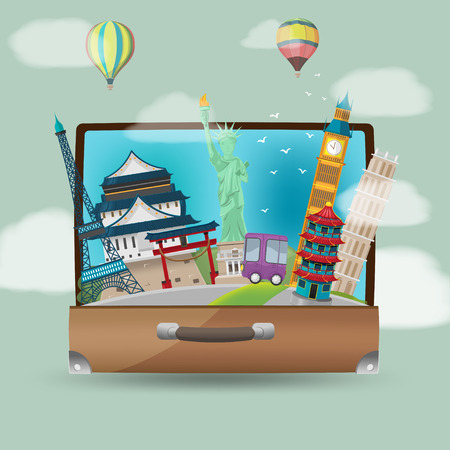 Luggage Travel Bag Landmark Background Vectorのイラスト素材