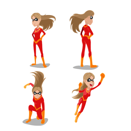 Superhero Woman Actions Character Set Vectorのイラスト素材