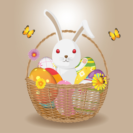 Wicker Basket Easter Egg Rabbit Vectorのイラスト素材