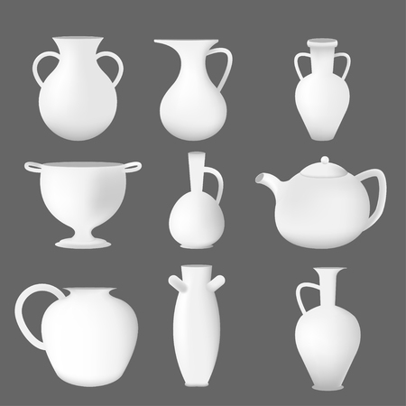 White Pot Object Isolate Set Vectorのイラスト素材
