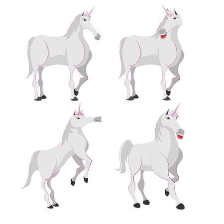 Horse White Unicorn Character Set Vectorのイラスト素材