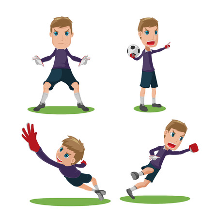 Soccer Goalkeeper Character Pose Set Vectorのイラスト素材