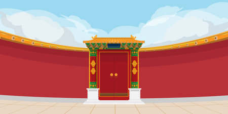 Chinese Vintage Outdoor Front Wall Background Vectorのイラスト素材