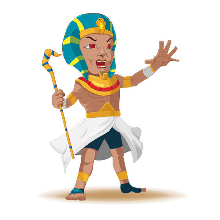 King Pharaoh Cartoon Characters Pose Isolate Vectorのイラスト素材