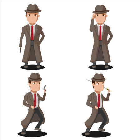 Mafia Character Cartoon Isolate Set Vectorのイラスト素材