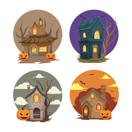 Collection halloween haunt house set vectorのイラスト素材