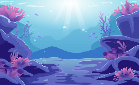 Underwater Cartoon illustration Background Landscape Vectorのイラスト素材