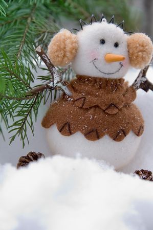 Christmas snowman with a fur-treeの写真素材