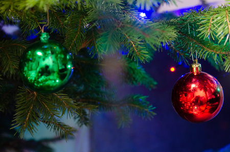 Christmas toys on the Christmas treeの写真素材