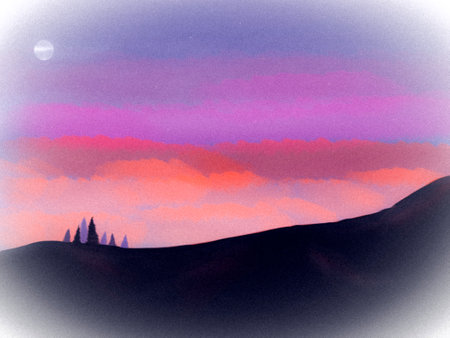 evening cloudy sky over the hillsの写真素材