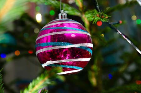 christmas tree toy purple ballの写真素材