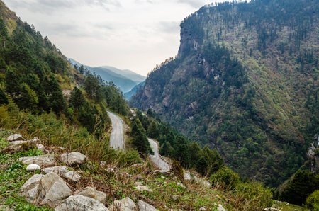 Road between the mountains in Tibetの写真素材