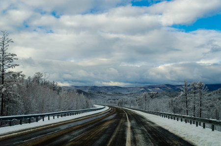 Winter road in Siberia. Russia