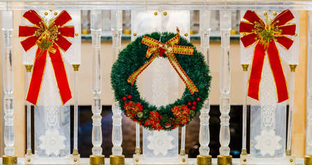 Christmas wreath made from pine boughsの写真素材