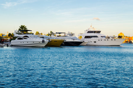 Marina boats and yachts in the eveningの写真素材