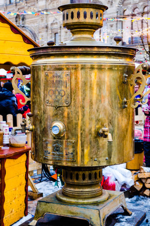 Large samovar at the fair on the Red Square in Moscowの写真素材