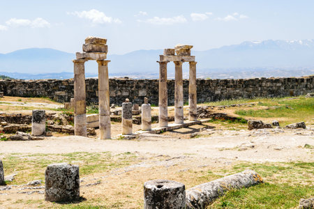 The ancient Greek and Roman city of Hierapolis (Taurus mountains, Pamukkale in Turkey).の写真素材