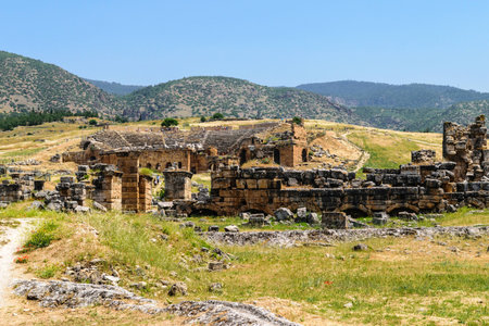 The ancient Greek and Roman city of Hierapolis (Taurus mountains, Pamukkale in Turkey).の写真素材