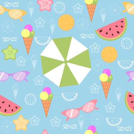 Seamless fabric. Sea.Beach. The colored background. Fruit. Ice cream.のイラスト素材
