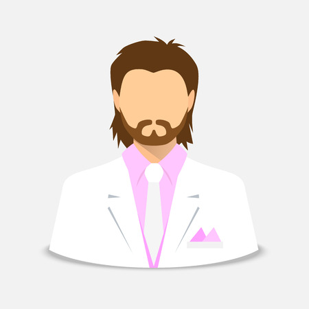 icon male groom vector flat style white suit pink shirt natural hairstyle occasion weddingのイラスト素材