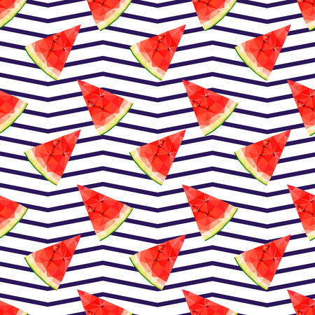 Seamless fabric. Sweet watermelon on a white background. A slice of watermelon. Polygonal Mosaic. The Low-poly.line zigzagのイラスト素材