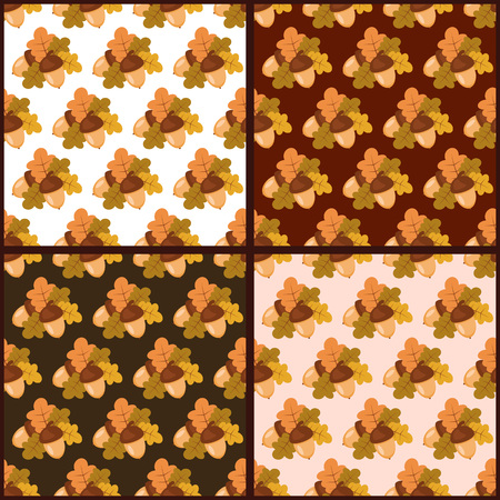 Seamless fabric. The natural theme. Oak leaves. Acorns. Different background colors. Used for film, fabric, paper, website background, gift wrapping.のイラスト素材
