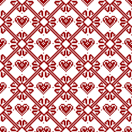 Seamless fabric.Merry Christmas and happy New year. The occasion. Pixels. White and red color. Background, gift wrapping, design, pattern, ornament, background website. Ornament.のイラスト素材