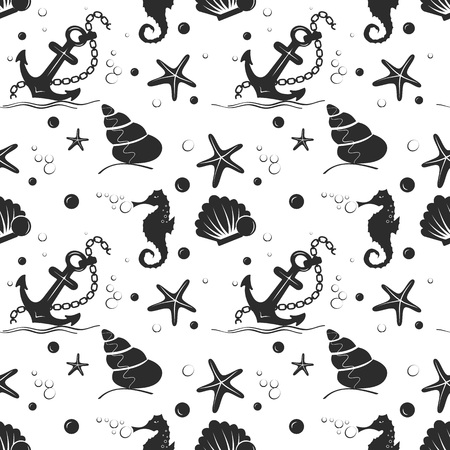 Seamless fabric. Cruise. Sea. Anchor, seahorse. Tile, Wallpaper. Stock vector.のイラスト素材