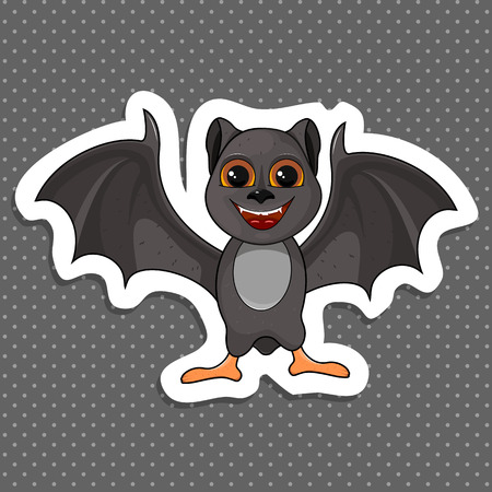 Illustration of cute cartoon Halloween sticker bat flies. Isolated white background. Stock vector.のイラスト素材