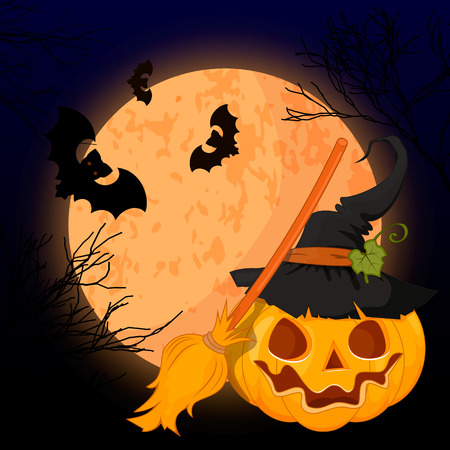 Vector illustration of a scary Halloween design. A bright moon pumpkin scary grins.のイラスト素材