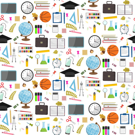 Seamless school pattern on a white background. Vector stock illustration.のイラスト素材