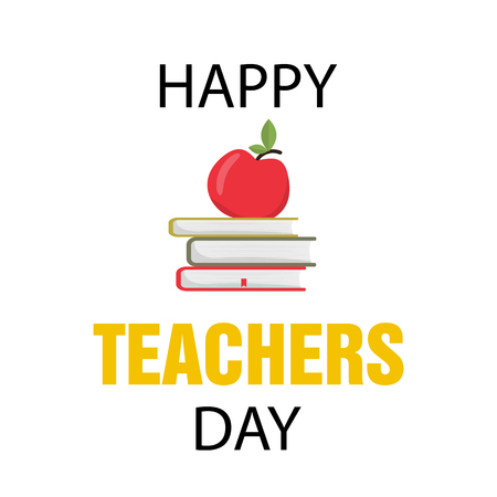 Typography banner happy teacher's day, vector. stock vector. The hill of books and red Apple.のイラスト素材