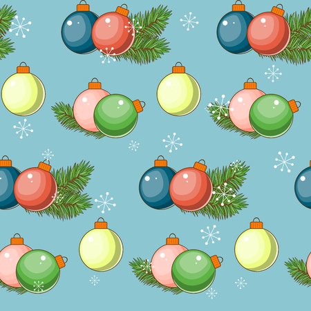Merry Christmas and happy New year. Seamless pattern with balloons on a blue background. Vector illustration.のイラスト素材