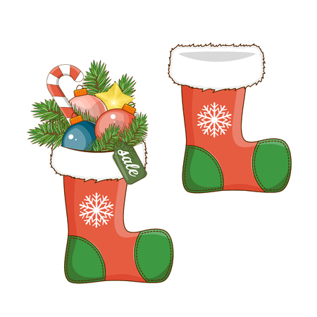 Christmas decoration sock icon for your design. Isolated white background. Stock vector.のイラスト素材