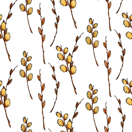 Pussy-willow vector seamless pattern. The spring branch. Easter decorations, stock vector illustration.のイラスト素材