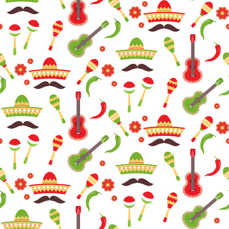 Mexican repeating seamless pattern. Cinco de Mayo seamless fabric . Stock vector.のイラスト素材